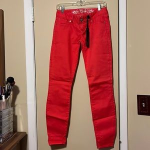 Express red skinny jeans